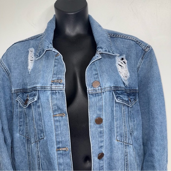 Ashley Stewart Distressed Blue Denim Jacket in Size 26 - Picture 4 of 10